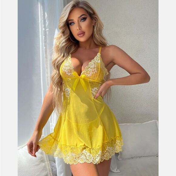 Sexy Women Lace Lingerie Babydoll Strap Chemise Sleepwear Nighty Dress G-string - Picture 4 of 6